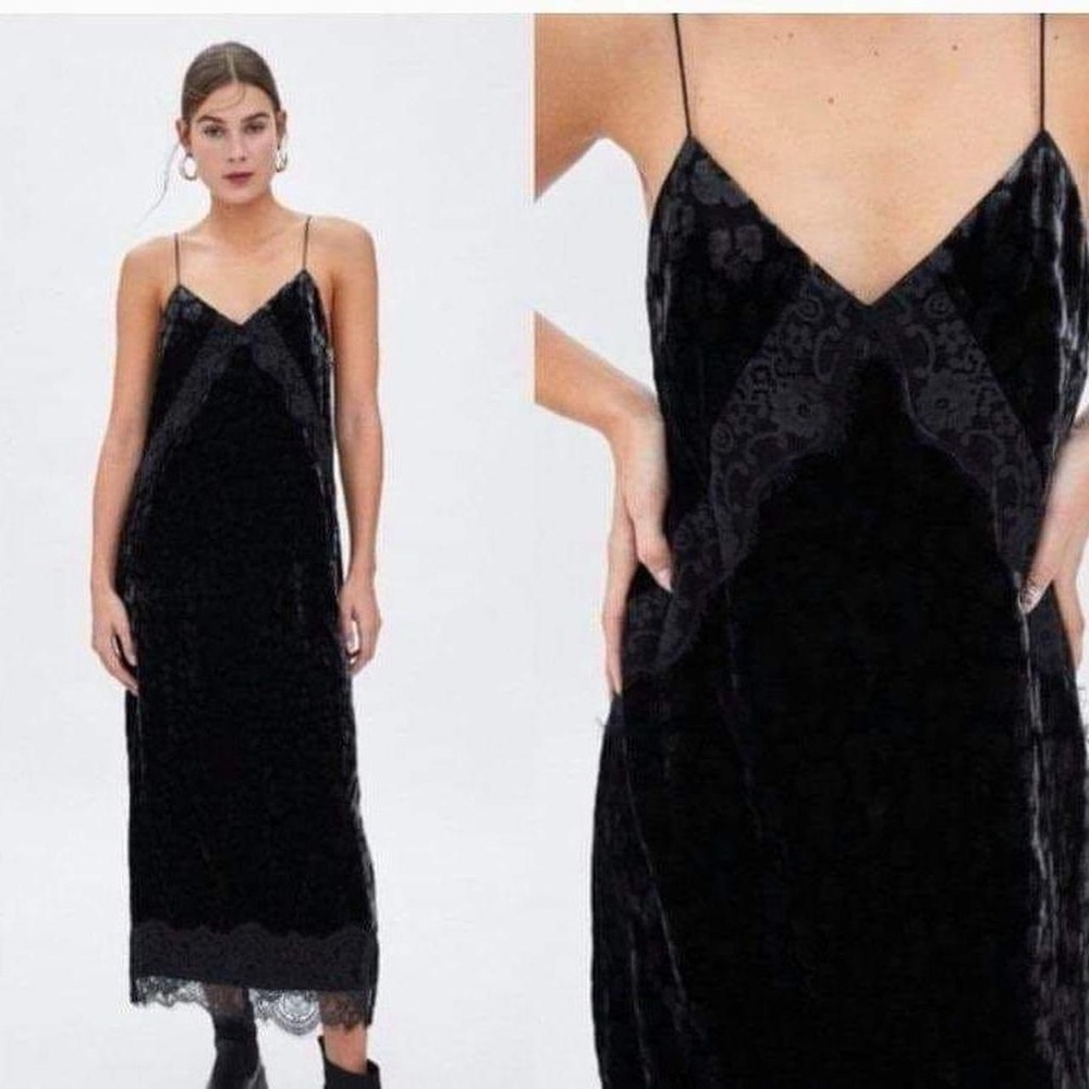 NWT Zara TRF whimsygoth fairycore slip dress velvet lace leopard print witchy L - Picture 7 of 14